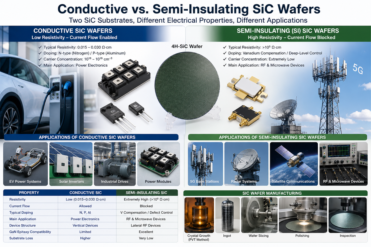 Últimos blogs da empresa sobre Wafers de SiC semi-isolantes versus condutores: principais diferenças explicadas