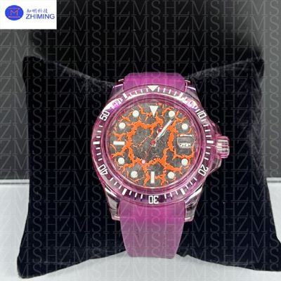 Caixa de relógio de safira redonda de 40 mm/42 mm personalizável em magenta