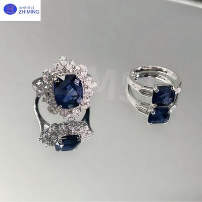 comprar Anel de pedra preciosa de safira sintética personalizada azul real jóias artesanais Fabricação em linha