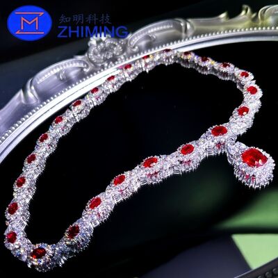 Colar de Safira Vermelha Sangue de Pombo Criada em Laboratório – Tamanhos Personalizáveis, Corte Exquisito